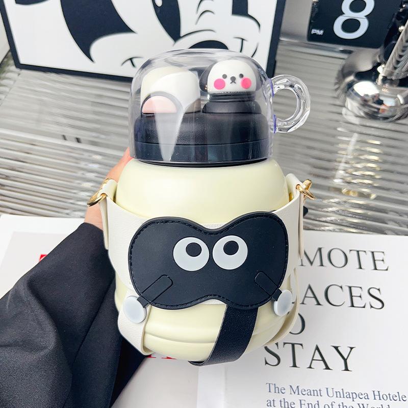 Cute Kids Thermos Cup 316 Stainless Steel Vacuum Flask With Straw Insulation Big Belly Cup Portable Double Drink 900ml