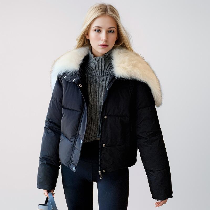 Down Padded Jacket  Winter  Design Sense Splicing Large Lapel Padded Jacket Down Padded Jacket