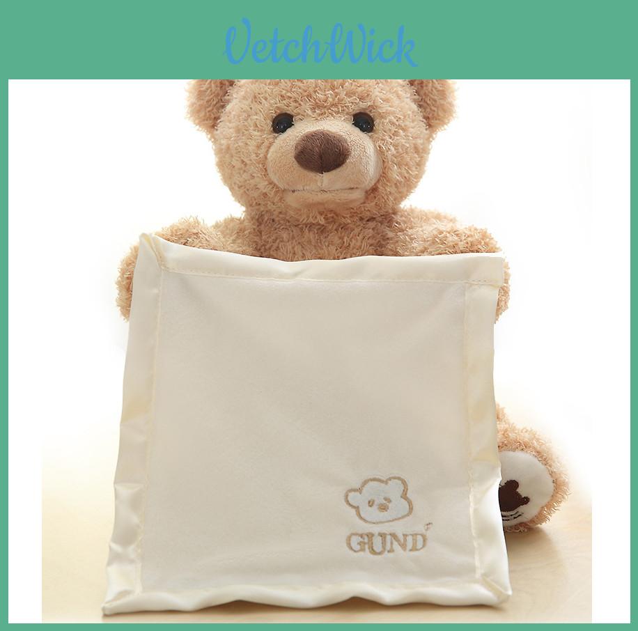 Adorable Funny Peek A Boo Teddy Bear Plush Toy With Soft Cream Blanket For Children
