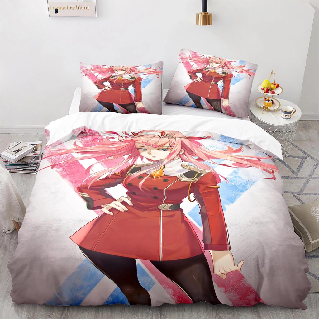 Nouveau Ensemble de Linge de Lit Darling In The Franxx Couvre-lit Simple Jumeau Complet Queen King Size Ensembles de Lits Aldult Kawaii Housse de Couette Famille 23 pièces