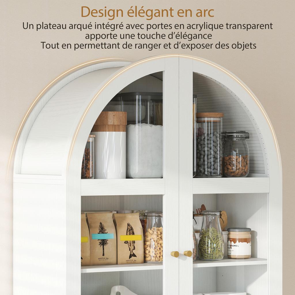 Kitchen Display Cabinet, 4 Doors, 2 Acrylic, Adjustable Shelves, 78 x 40 x 180 cm, White