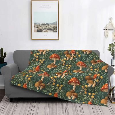 Woodland Psychedelic Mushroom Spray Blanket Flannel Decoration Fantasy Super Warm Throw Blanket for Home Office Bedding Throws