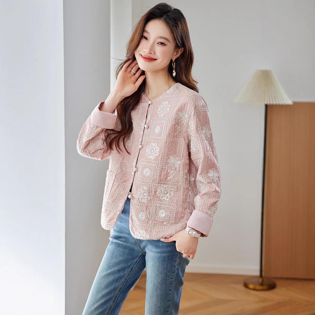 2025 Spring/Summer Women's Loose-Fit Embroidered Jacket: New Chinese Retro Style, Round Neck, Outerwear SP6057