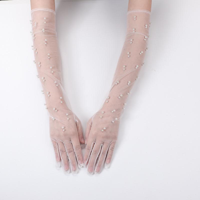 

Летние сетчатые кружевные перчатки со стразами, длинные эластичные дышащие сексуальные тюлевые перчатки с закрытыми пальцами, аксессуары для невест, свадебной вечеринки