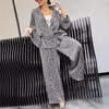 Completo Due Pezzi da Donna in Velluto con Stampa Leopardo Giacca con Zip e Pantaloni a Gamba Larga Tuta