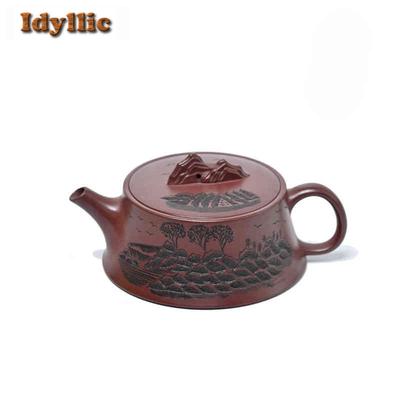 240ml Yixing Purple Clay Teapots Handmade View Mountains Pot Raw Ore Dragon's Blood Sand Mud Tea Maker Kettle Zisha Tea Set Gift
