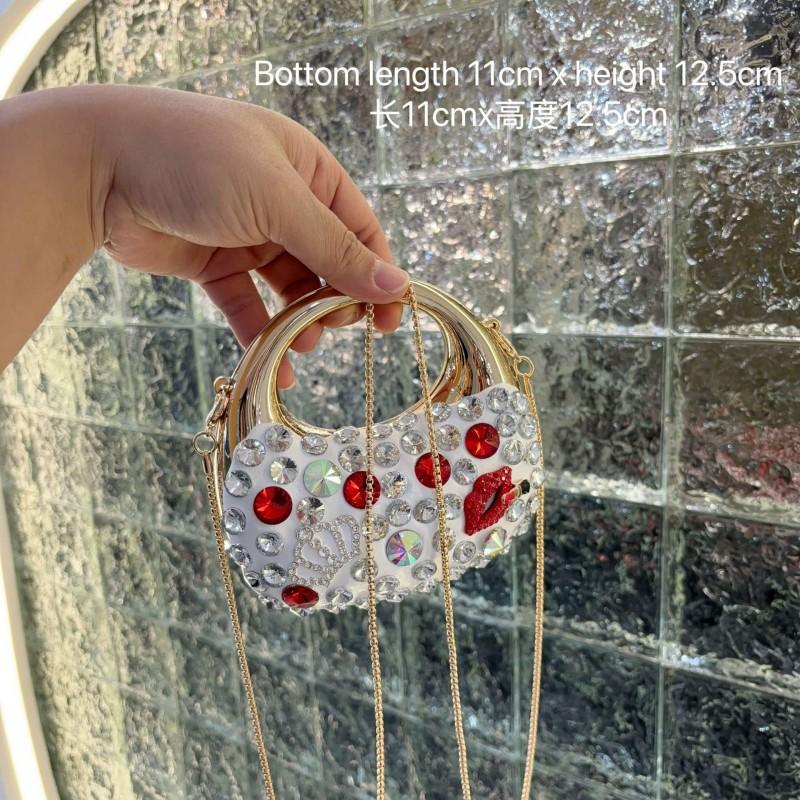 Acrylic Rhinestone Evening Handbag Women Gold Lip Shape Clutch Bag Hard Shell Box Style With Magnet