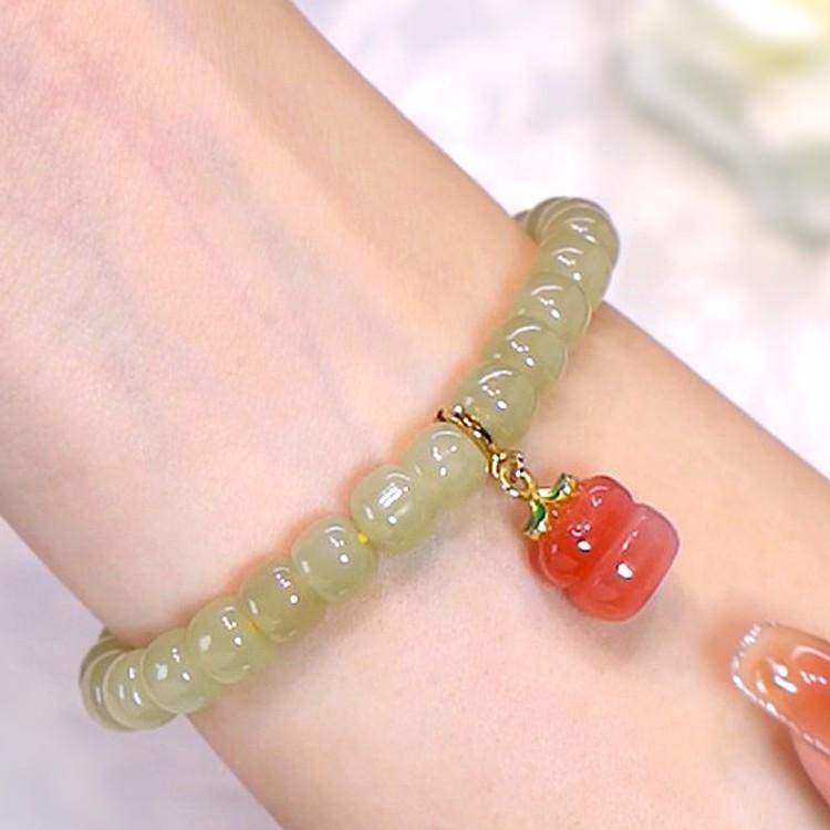 Persimmon-themed Luxurious Hetian Jade Beaded Bracelet for Women, New Niche Design, Perfect for Best Friends
