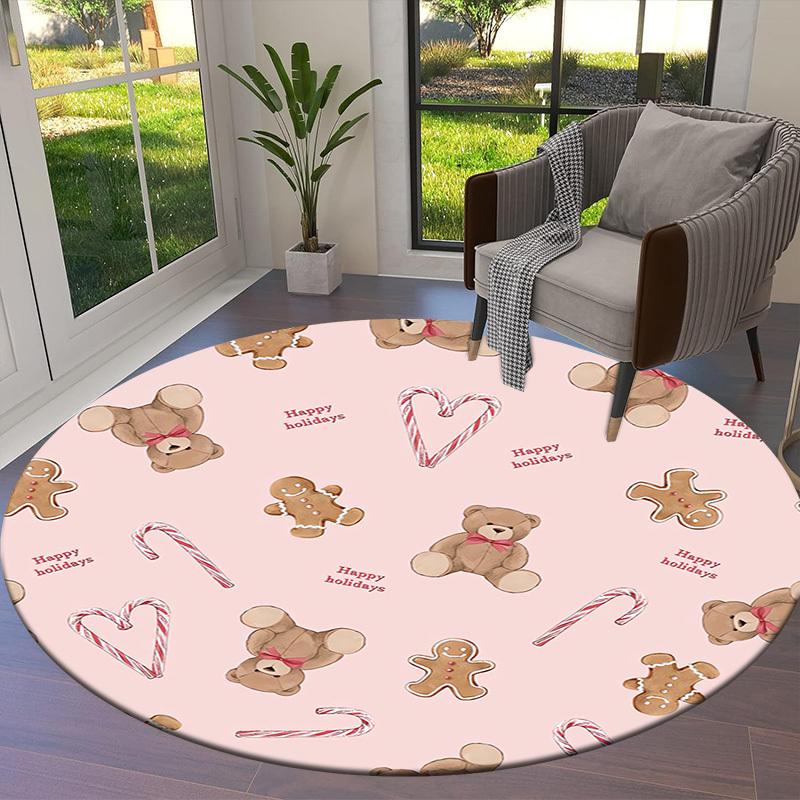 1pc Holiday-themed circular design with teddy bears Round carpet, Perfect for Decorating Chairs, Living Rooms, Or Bedrooms, for Living Room.057