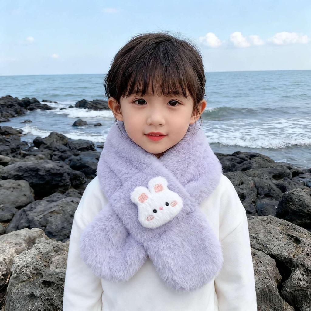 Autumn/Winter Heart Rabbit Children's Scarf - Cute Korean Style Warm Plush Baby Neck Warmer for Girls Cold Protection