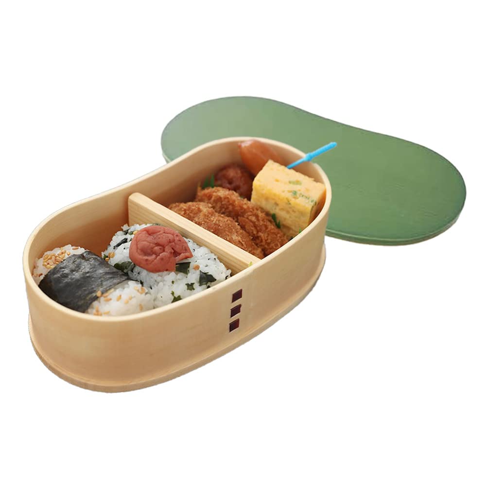 Yamaya Lacquerware - Japanese-Made Bento Box, Bean-Shaped (Leaf Green), 450ml