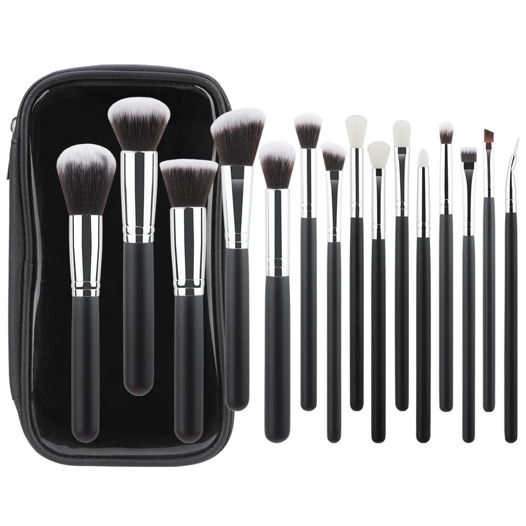 15-Piece Black & Silver Makeup Brush Set: Powder, Blush, Eyeshadow, Eyebrow & Highlighter Brushes with Soft Bristles