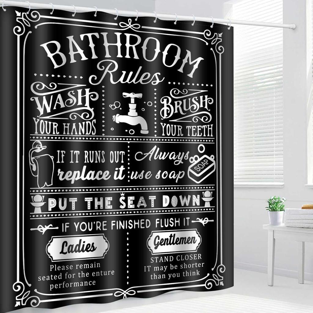 Funny Quotes Shower Curtain Cool Black and White Bathroom Rules Shower Curtains Fun Cute Toilet Sayings Fable Motto Bathroom