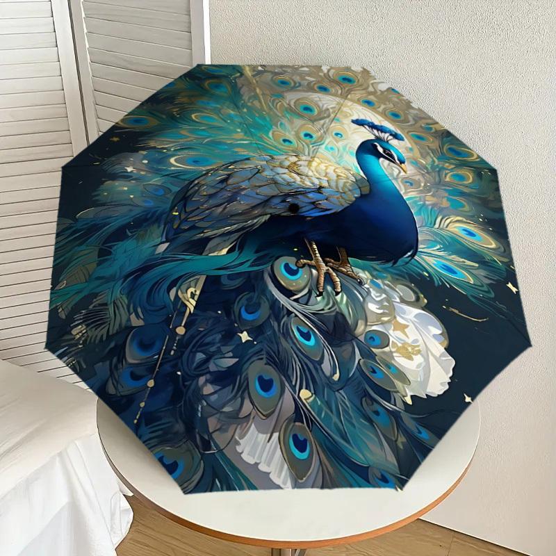 1PC peacock feathers Automatic Open/Close Umbrella Compact Folding Umbrella with 8-Rib Shaft lightweight esign, Highquality Fabric1150A