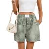 Women's Summer Casual Plaid Pocket Shorts Boxers Beach Pants Shorts
