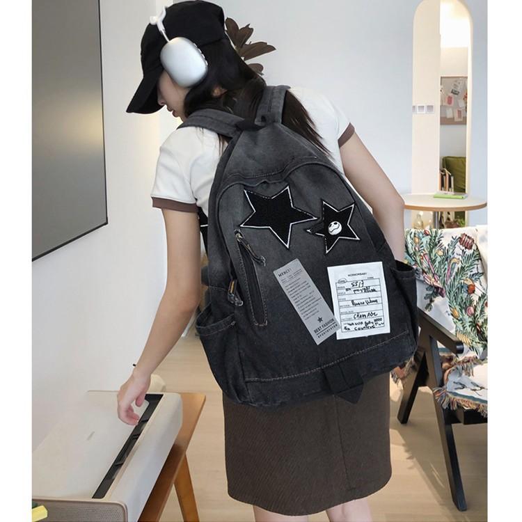 Versatile student schoolbag large capacity simple backpack environment new gradual change washed denim backpack leisure