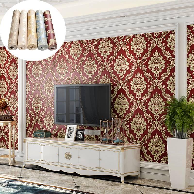 Damaškový Reliéfní Zlatý Texturovaný Vliesový Tapetový Válec Dekorace Obývací Pokoj