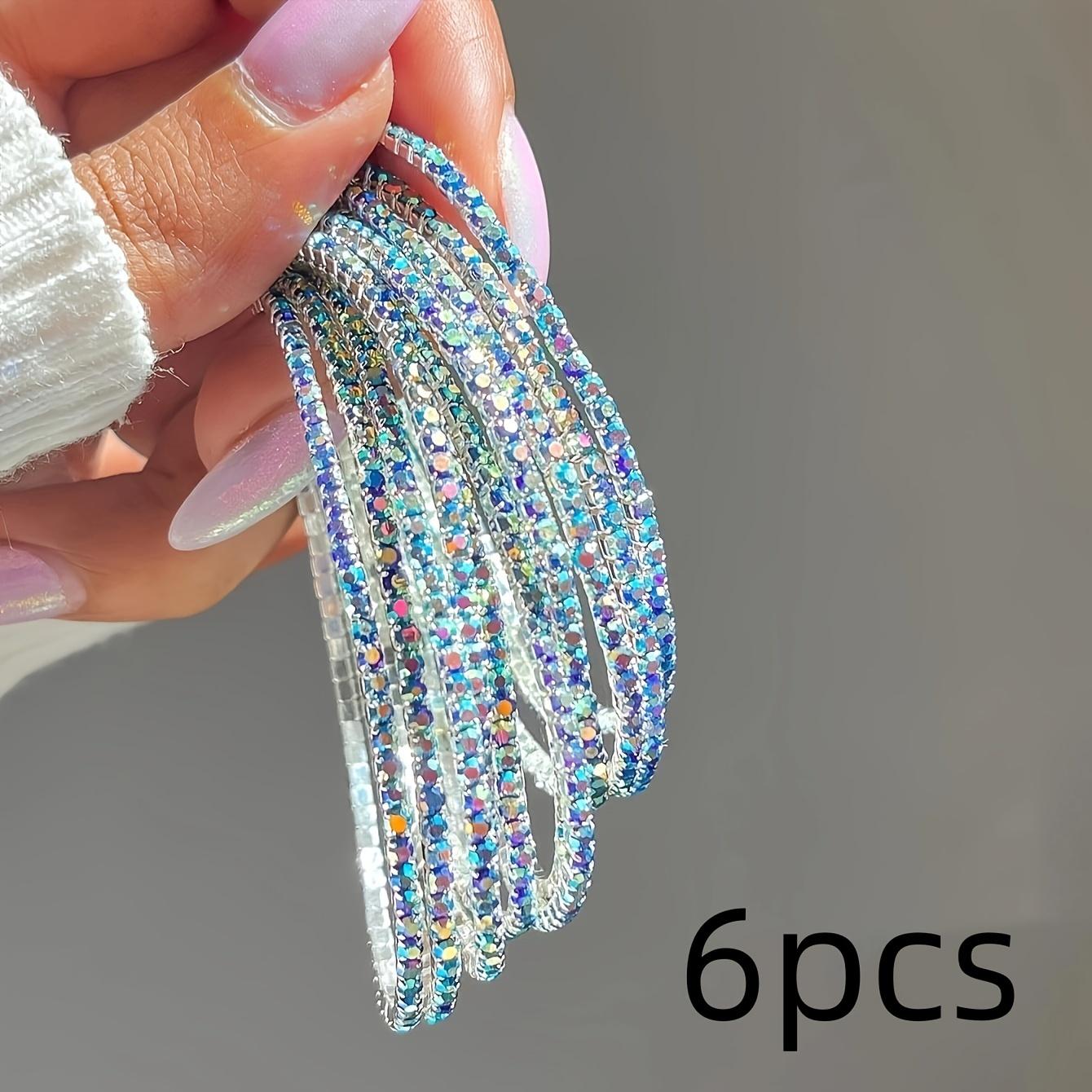 

6pcs Sparkling Rhinestone Stretch Bracelet Set - Bling & Simple Style, Perfect for Parties, Holidays, and Casual Attire синий