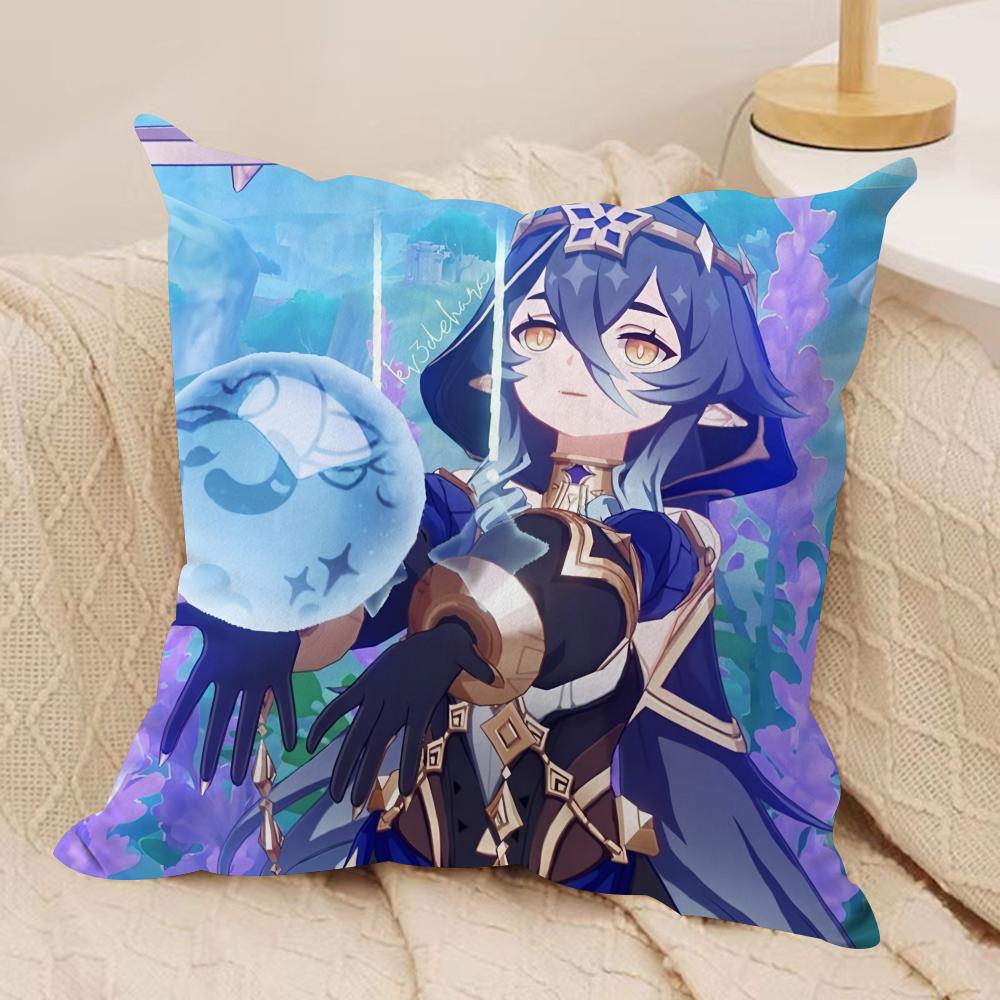 Layla genshin impact cute Cushion Cover Silky Short Plush Invisible Zipper Dustproof Sofa Pillow Case for Home Decor