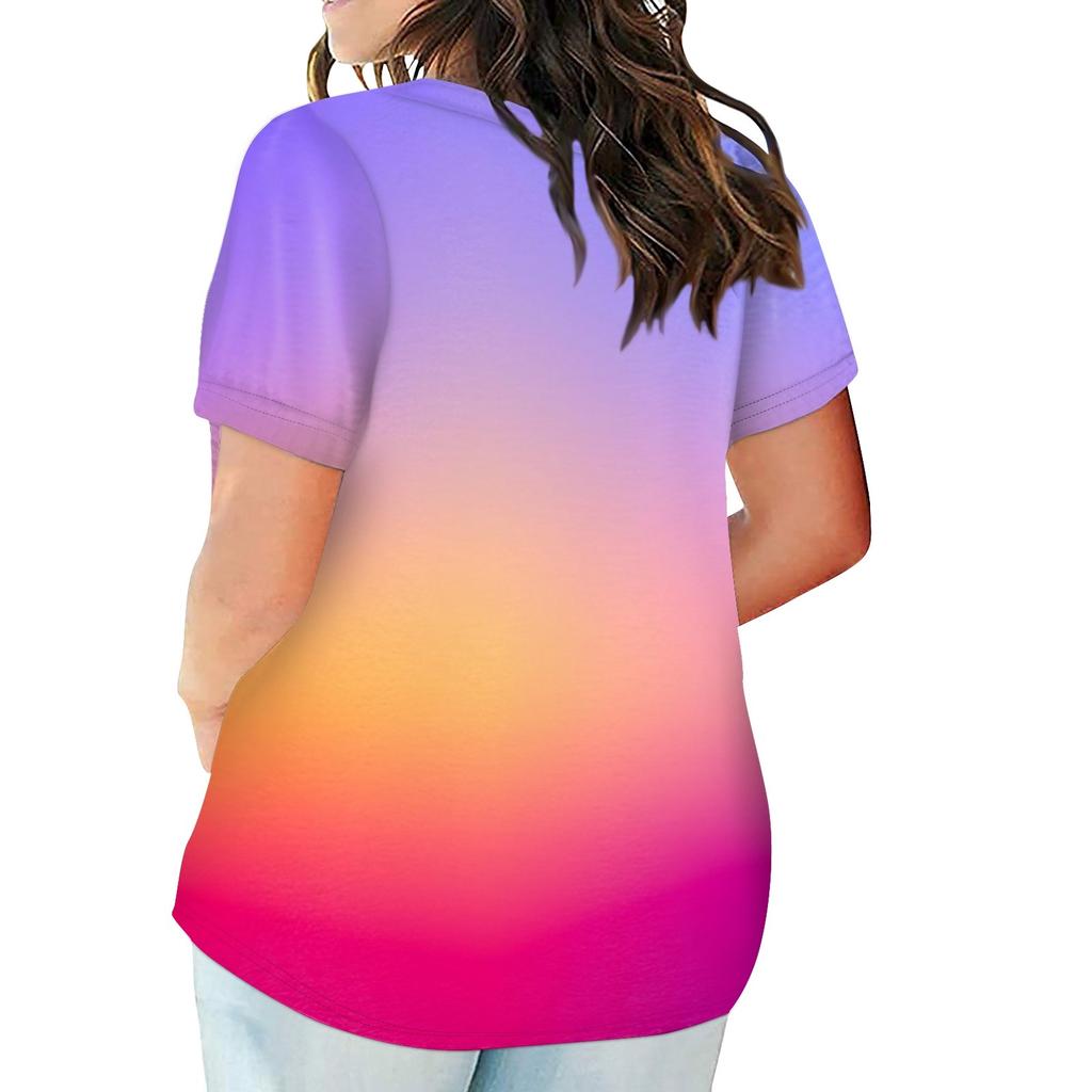 Women's Large Size T-Shirt Casual Color V-Neck Short Sleeve Pocket Top