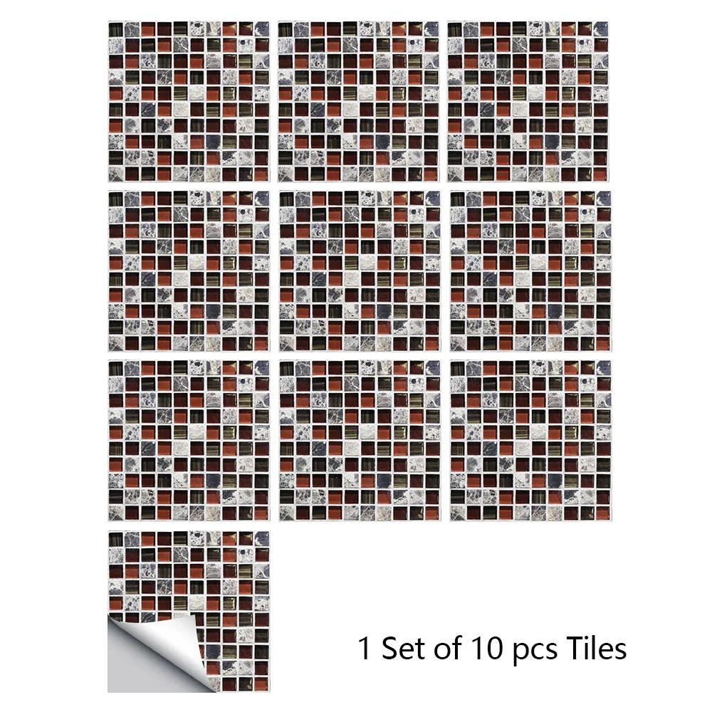 10pcs/set 10/15/20/30cm Flat Marble Mosaic Hard Tiles Wall Sticker Kitchen Bathroom Floor Diagonal Decor Wallpaper PVC Art Mural