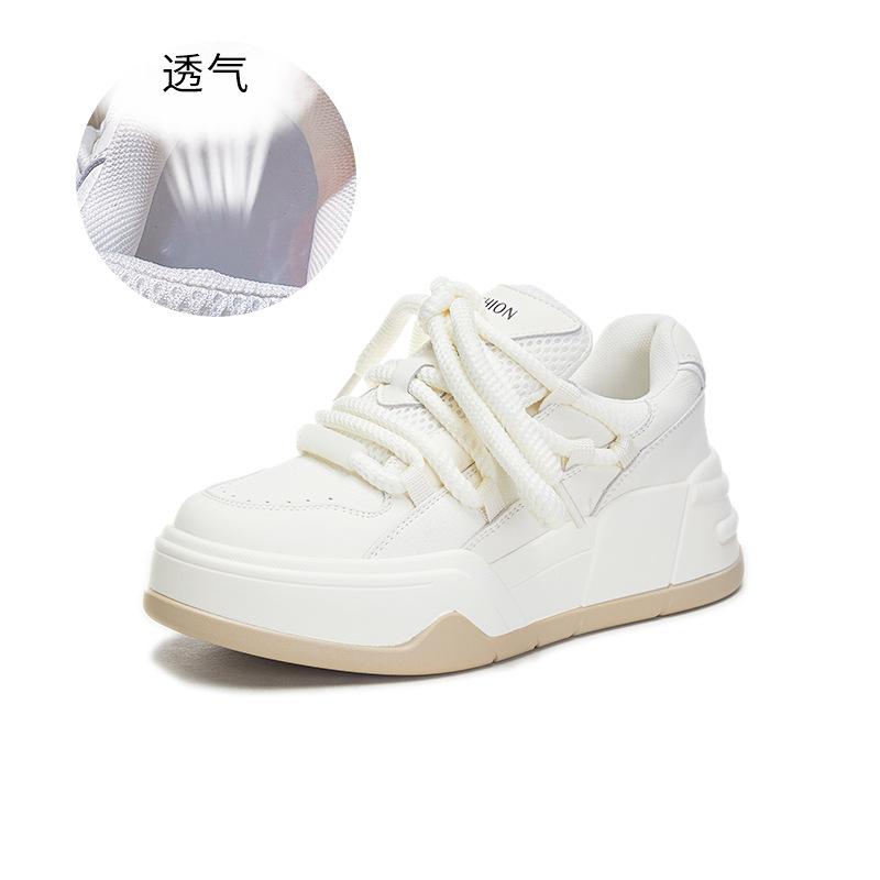 

Leather little white shoes women s 2025 spring new women s platform shoes sports board shoes versatile flat shoes casual women s shoes 35 бежевый