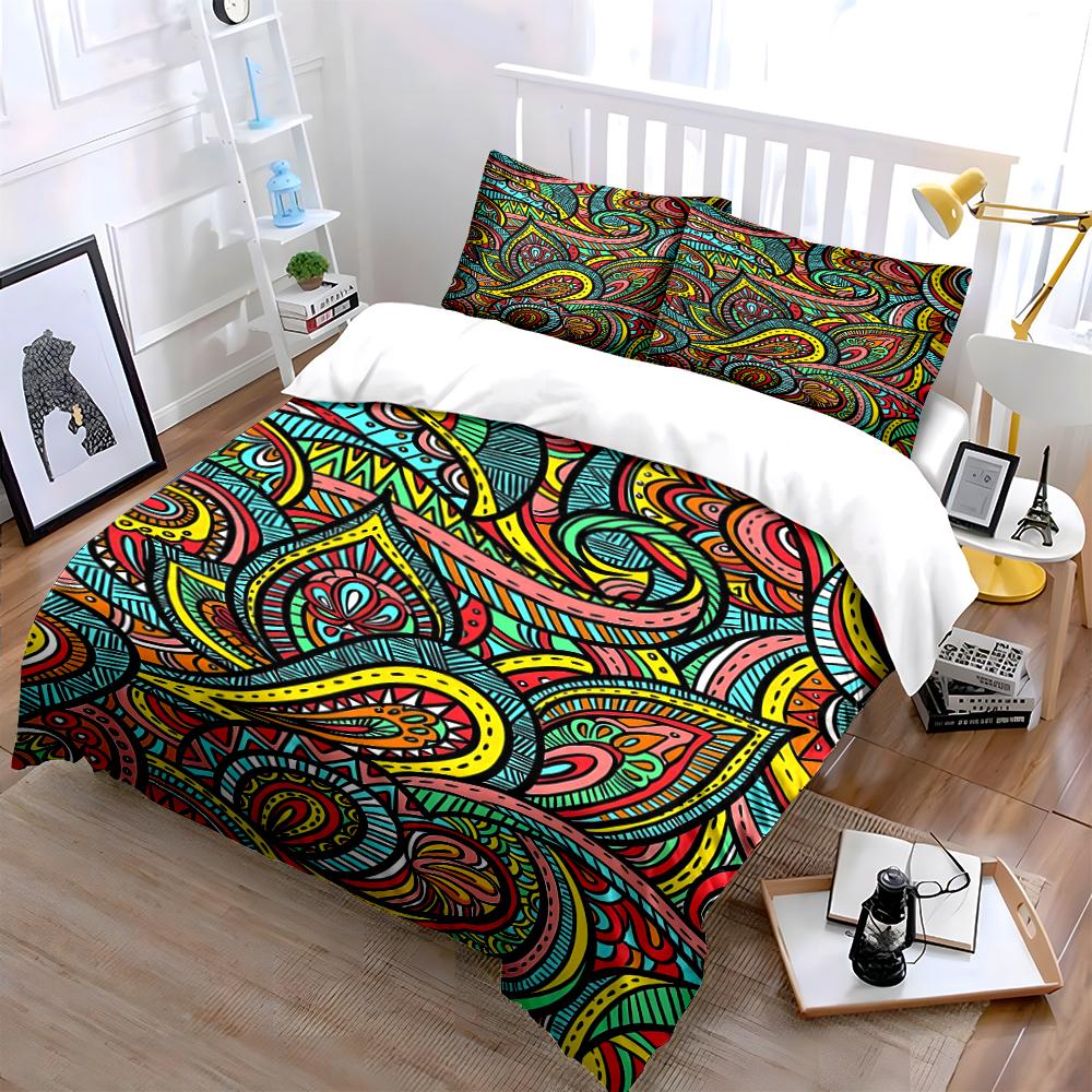 Bohemian Style Colorful Paisley Bedding Bedding Set (1 Duvet Cover, 2 Pillowcases, Duvet Not Included)