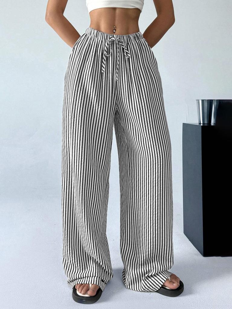 2026 Women's High-Waisted Cross-Color Striped Wide-Leg Pants - New Spring/Autumn Casual Slimming Fit