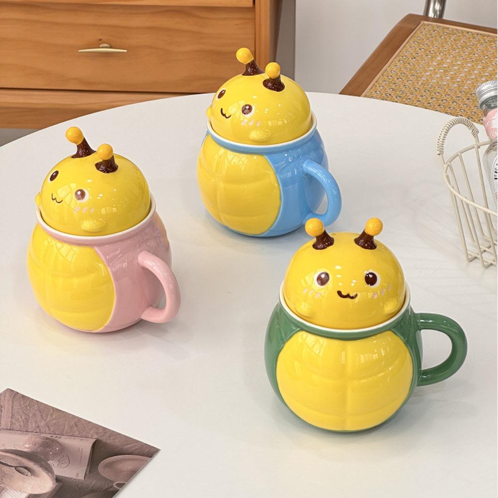 Baifenbai Home Furnishing Green Creative Little Bee Ceramic Cup Cute Girlfriend Mug With Lid High-Value Cup Office Drinking Cup