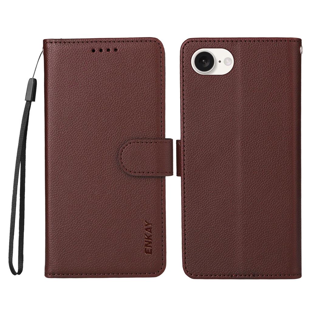 ENKAY HAT PRINCE For iPhone 16e Wallet Case with Strap RFID Blocking Leather Stand Phone Cover