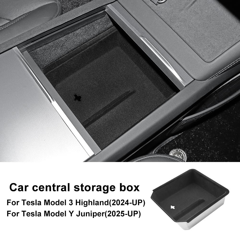 Car Armrest Storage Box For Tesla Model Y Juniper 2025 Model 3 Highland 2025-UP ABS Center Console Organizer Tray Accessories