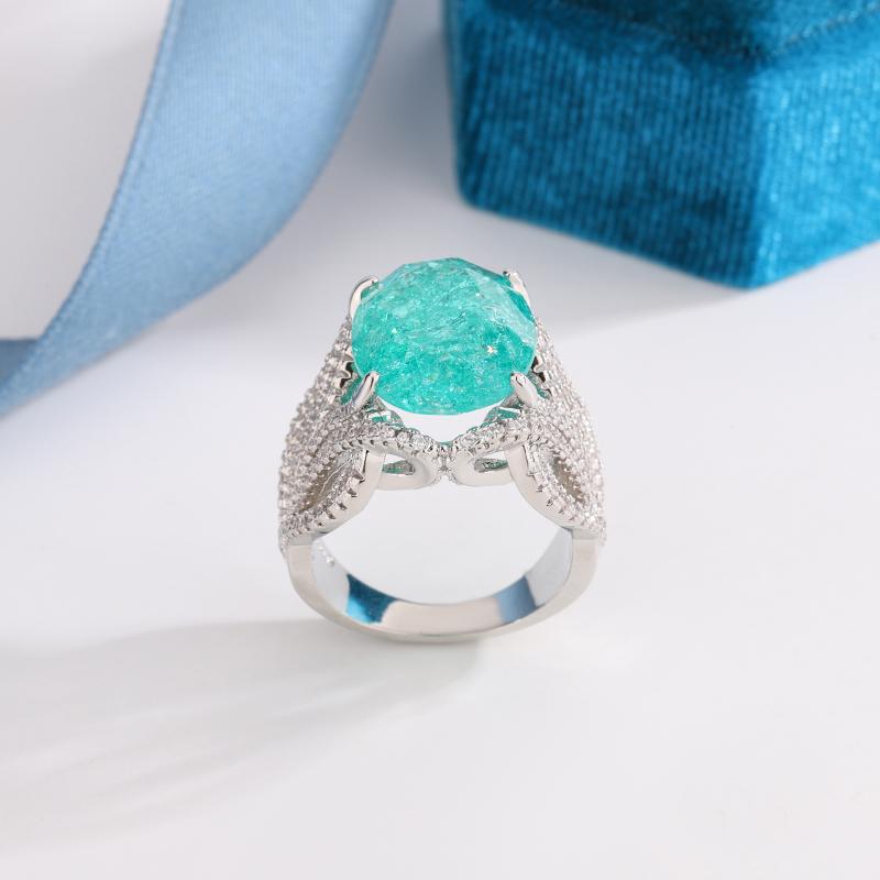 925 Silver Plated Hote Sale Blue Green Moissanite Ring Fire Sparkling Luxury Ring Female Party Birthday Jewelry Gift