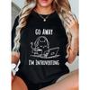 Women Casual T Shirt Black Cat With Headphones And Laptop Go Away Im Introverting Print Top For Home Relaxation And Everyday Wear