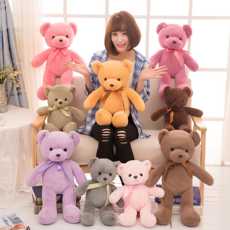 35cm Bear Teddy With Colored Bow Tie Plush Toy Stuffed Animal Doll Gifts Kids