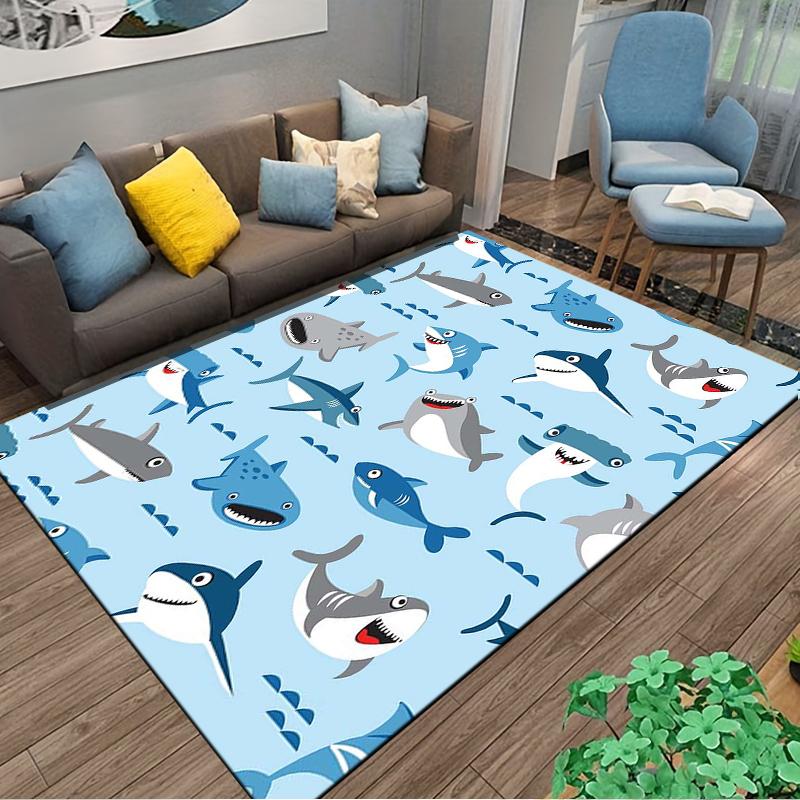 Cartoon Sharks Designed floor mat, suitable as a non-slip mat for the living room or bedroom sofa
