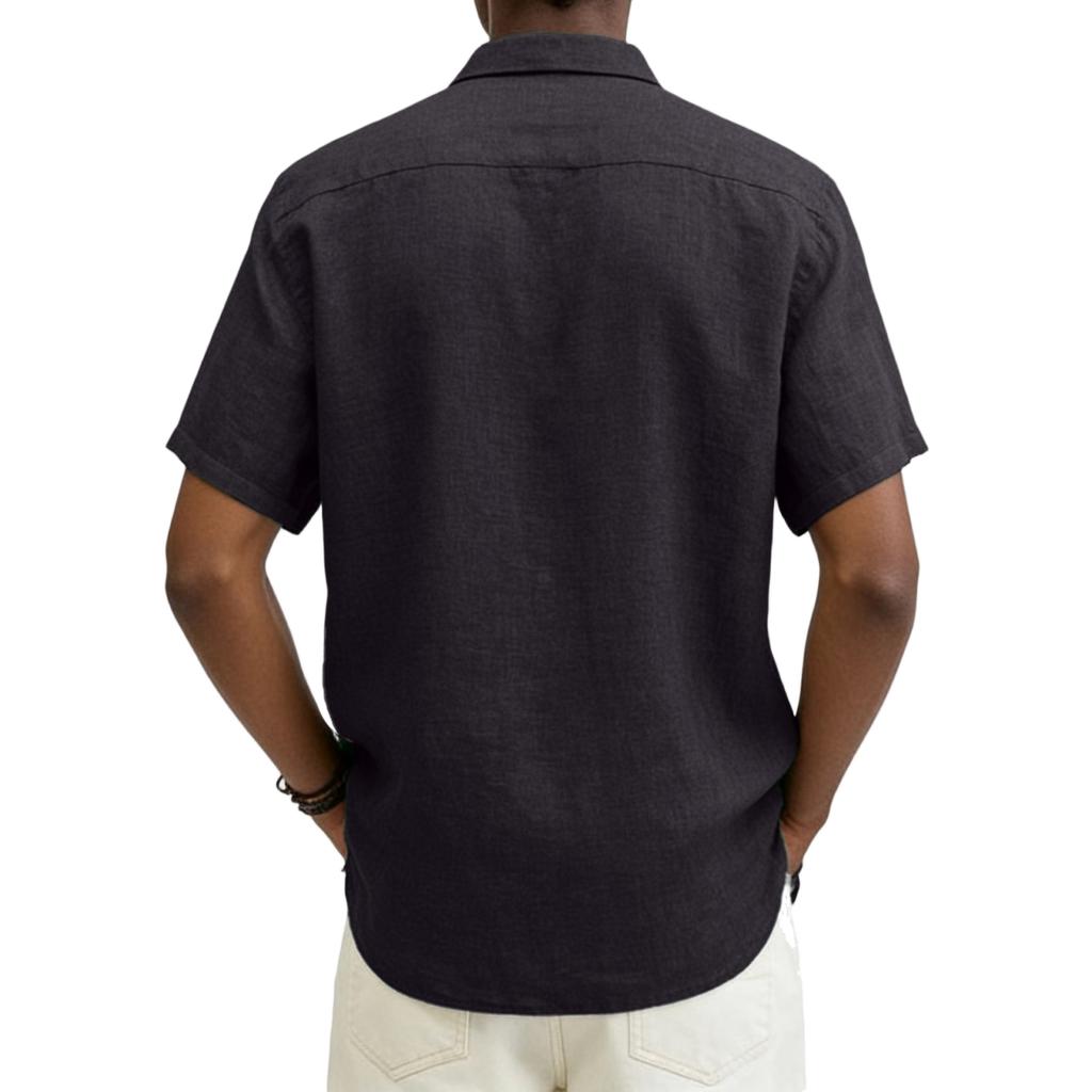 Men's Casual And Fashionable ,color Lapel Button Cardigan, Cotton And Linen Men's Short,sleeved Top