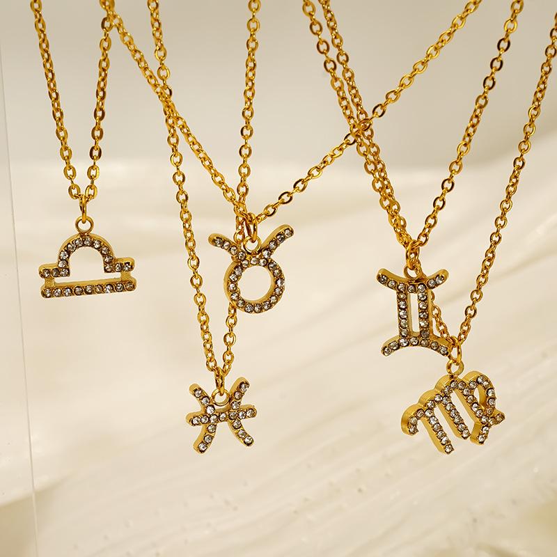 Light Luxury Micro-Inlaid Zircon Twelve Constellations Titanium Steel Necklace Women'S Gold Collarbone Chain Spot