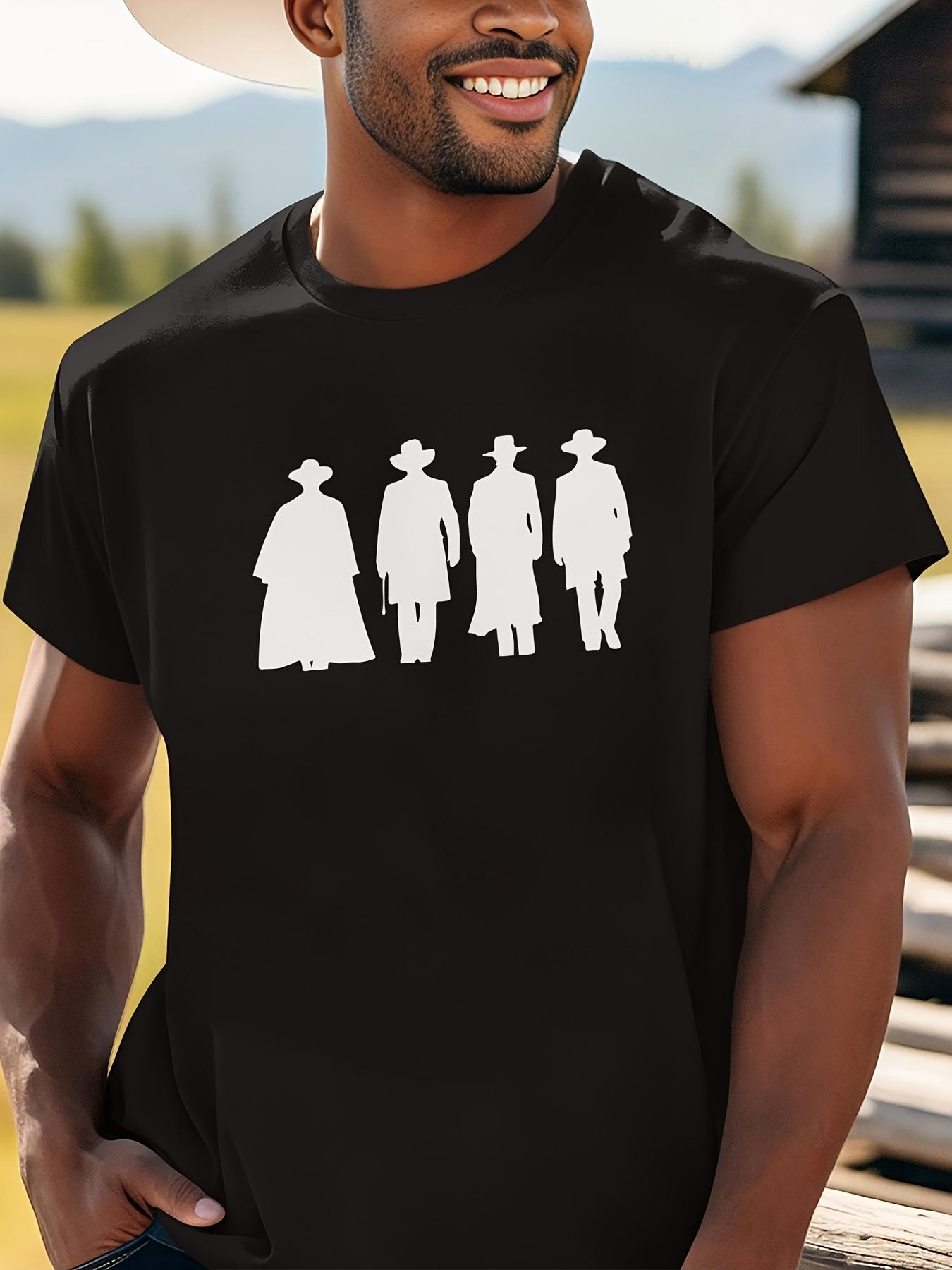 Western Cowboy Graphic T-shirt - Soft Breathable Cotton Tee with Front Character Print - Black Shirt for Casual Streetwear XL
