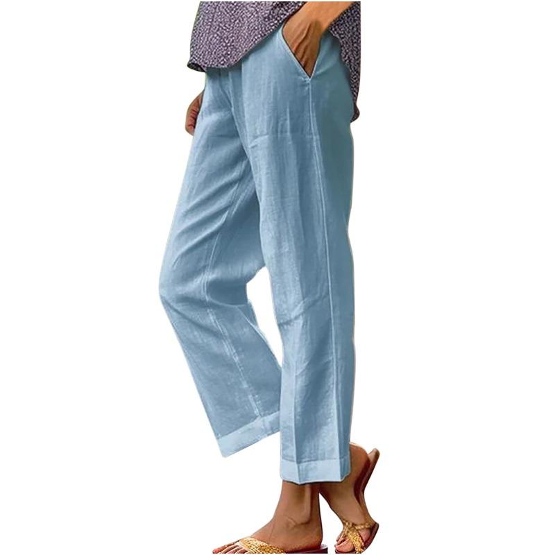 Fashion Loose Casual Women Straight Leg Pants Solid Color Elastic Waist Plus Size Simple Pockets Office Pants Spring Summer Elegant Trousers Clothing