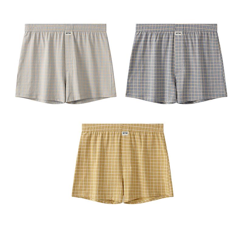 Huajielong Men's Plaid Cotton Boxer Briefs - Loose, Thin & Breathable