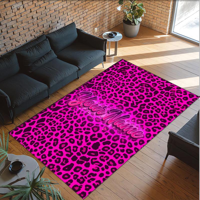 Lion Tiger Theme Crystal Velvet Rug Personalized Custom Name Text Soft Floor Mat Home Decor