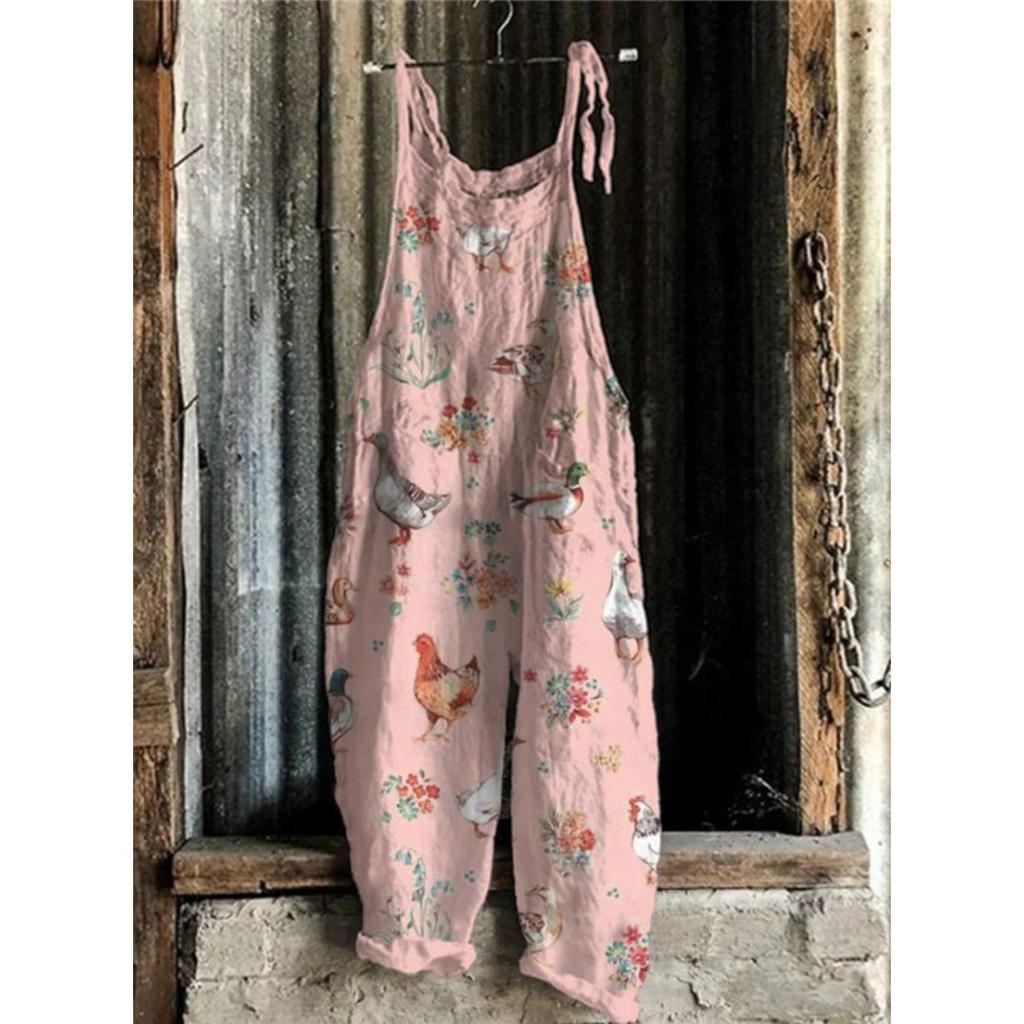 VIONA Suspenders Jumpsuits Women Print One Piece Pocket Overalls Sling Long Pants Casual Loose High Waist Rompers Y2k Streetwear