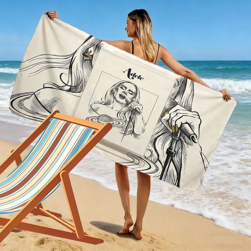 Adele Print Beach Towel, Large Soft Quick Dry Towel for Beach Camping Swimming