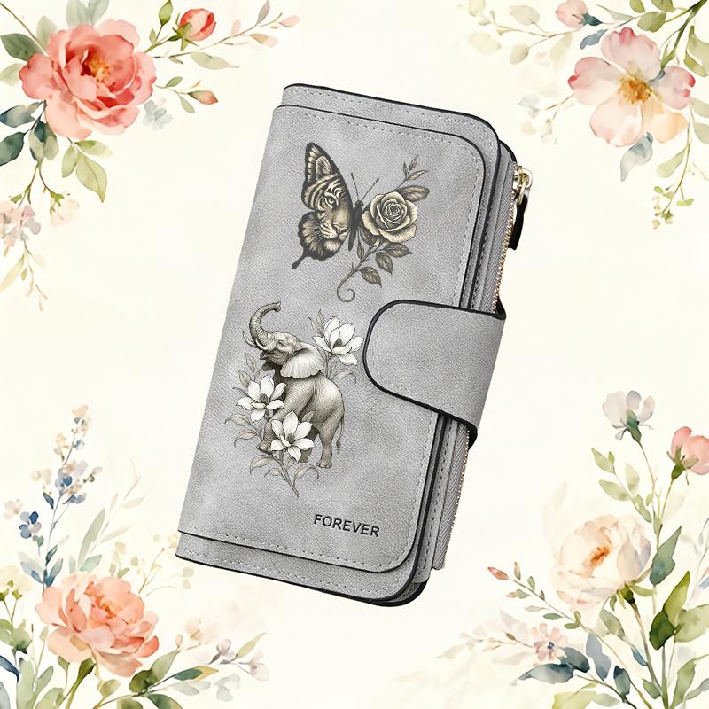 Butterfly Tiger Elephant Pattern Women's Long Wallet Multi - functional Portable Snap Button Coin Purse Birthday Gift Daily Commute Fun Design