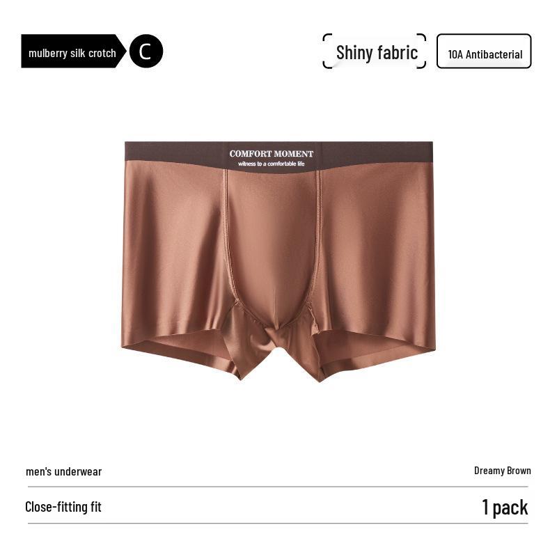 2025 Luxuriöse Herren-Boxershorts aus Eis-Seidensatin mit antibakteriellem Maulbeerseiden-Zwickel für ein Gefühl wie nicht vorhanden
