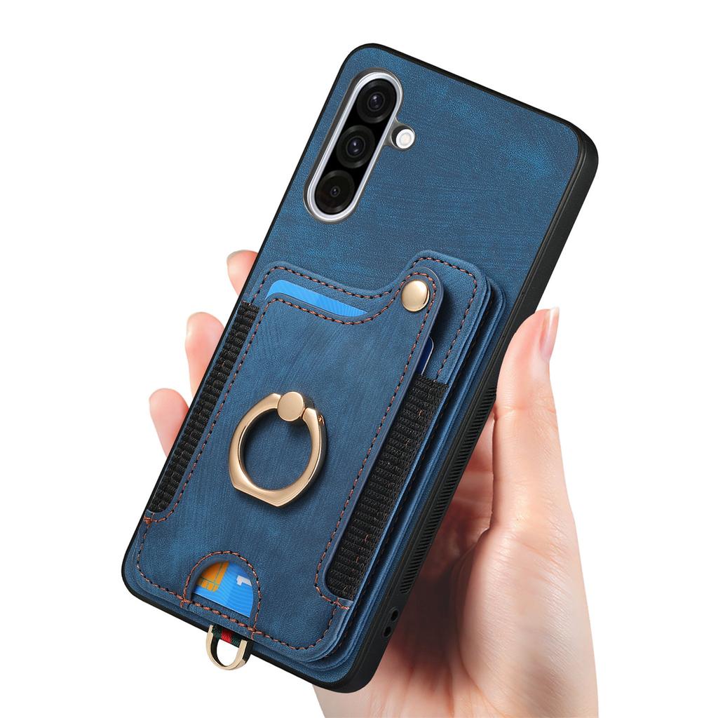 For Samsung Galaxy S25+ Retro PU Leather Back Cover with RFID Blocking Card Holder