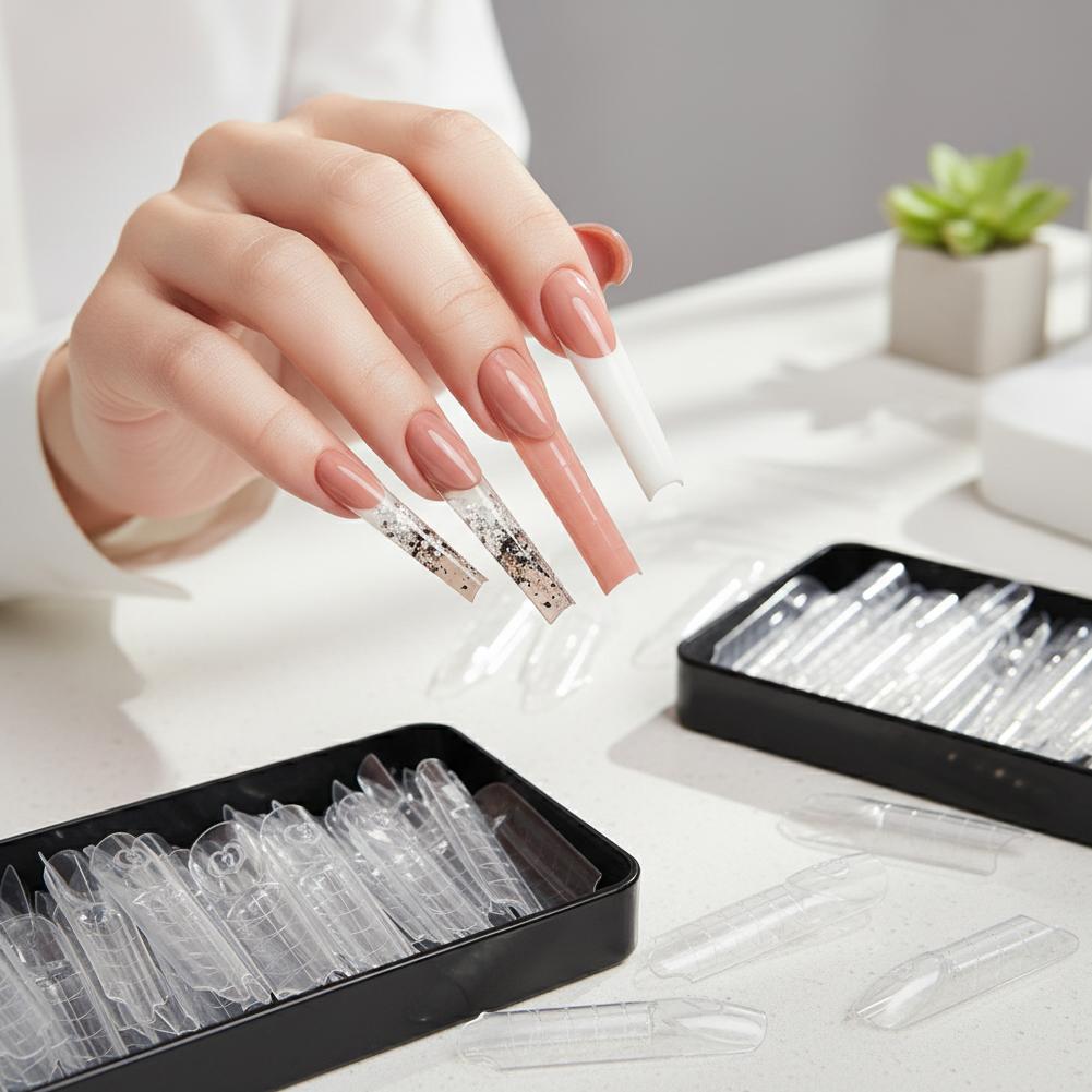 60/150Pc Nail Art Dual Forms French-style Clear Reusable Nails Extension Nail Forms DIY Almond Trapezoid Shaped Nail Gel Molds