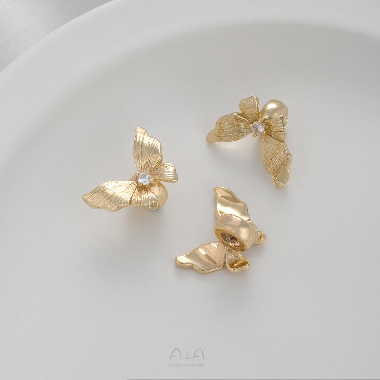 14K Gold-Filled Zircon-Set Band with Butterfly Spacer Beads for DIY Jewelry: Bracelet, Necklace, Pearl Accessories