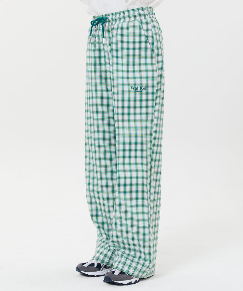 WAIKEI Wide Check Elastic Waist Pants Green