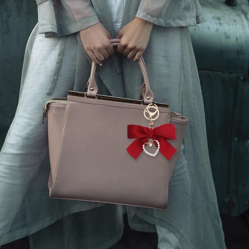 Elegant Pearls Heart Ribbon Bowknot Keychain For Women With Korean Style Design And Sturdy Alloy Materials